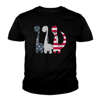 Dino American Flag Patriotic Dinosaur 4Th Of July Day Youth T-shirt - Seseable