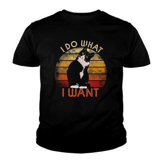 Do What I Want Tuxedo Cat Mom Cute Funny Graphic Retro Youth T-shirt - Thegiftio UK