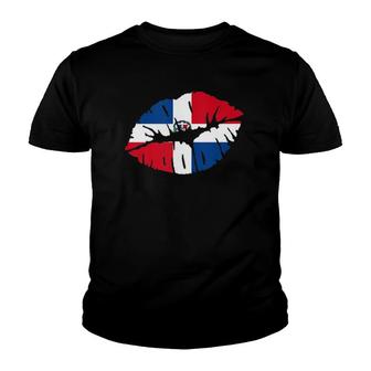 Dominican Republic Flag Lip Kiss Mouth Gift For Dominicans Youth T-shirt | Mazezy