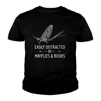 Easily Distracted By Mayflies & Books Lover Gift Mayfly Youth T-shirt - Thegiftio UK