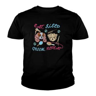 Eat Sleep Groom Repeat Dog Groomer Youth T-shirt - Thegiftio UK