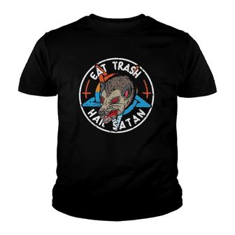 Eat Trash Hail Satan Opossum Pentagram Satanic Garbage Gang Youth T-shirt | Mazezy