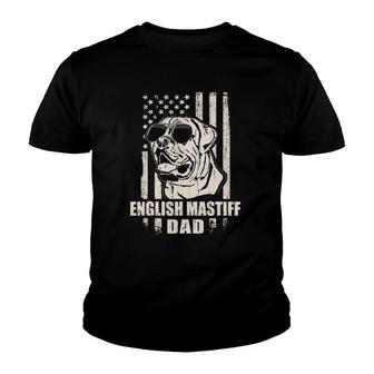 English Mastiff Dad Cool Vintage Retro American Flag Youth T-shirt | Mazezy