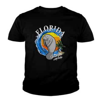 Florida Manatee Wish You Were Here Beach Destination Youth T-shirt - Thegiftio UK