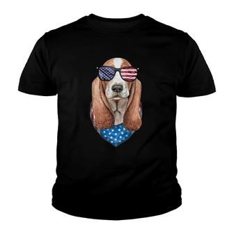 Fourth Of July Dog American Flag July 4Th Basset Hound Youth T-shirt - Seseable
