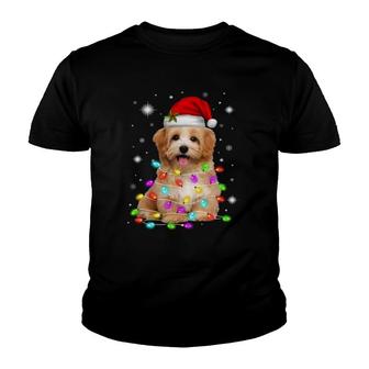 Funny Havanese Dog Santa Hat Christmas Lights Lover Youth T-shirt | Mazezy