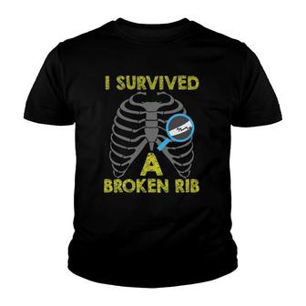 Funny I Survived A Broken Rib Accident Meme Quote Youth T-shirt | Mazezy