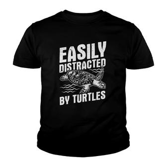 Funny Turtle Design Easily Distracted By Turtles Youth T-shirt - Thegiftio UK