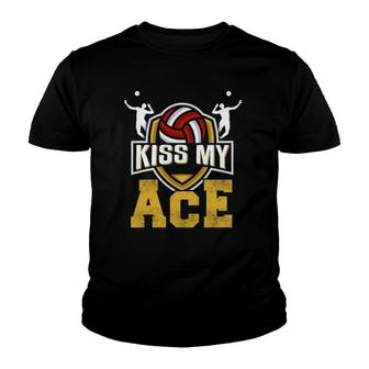 Funny Volleyball Saying Kiss My Ace Youth T-shirt - Thegiftio UK