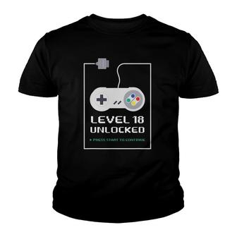 Gamer 18 Years Old 18Th Birthday Gift Level 18 Unlocked Youth T-shirt - Seseable