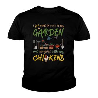 Gardening And Chickens Work In Garden Hangout With Chickens Youth T-shirt | Mazezy