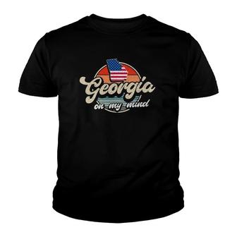 Georgia On My Mind The Peach State Outline Southern Usa Flag Youth T-shirt | Mazezy