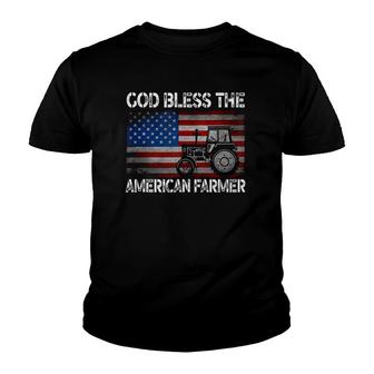God Bless The American Farmer Usa Flag Tractor Patriotic Youth T-shirt | Mazezy