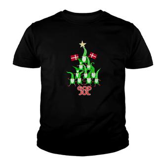 God Jul Christmas Tree Tomte Nisse Gnome Elf Danish Flag Youth T-shirt - Monsterry