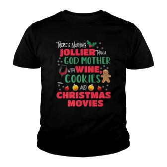 God Mother Christmas Wine Cookies Holiday Pajamas Youth T-shirt - Monsterry