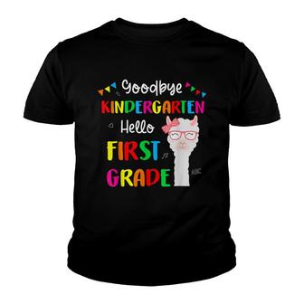 Goodbye Kindergarten Hello 1St Grade Llama Girls 2022 Grad Youth T-shirt - Thegiftio UK
