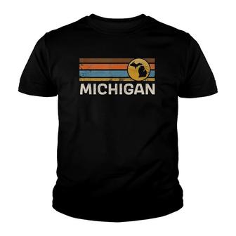 Graphic Tee Michigan Us State Map Vintage Retro Stripes Youth T-shirt - Thegiftio UK