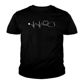 Heart Stethoscope Nursery Heartbeat Gift Nurse Youth T-shirt - Thegiftio UK