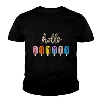 Hello Summer With Leopard Print Ice Cream Popsicle Youth T-shirt - Thegiftio UK
