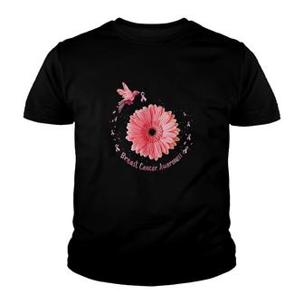 Hummingbird Sunflower Pink Ribbon Breast Awareness Youth T-shirt - Monsterry