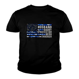 Husband Daddy Protector Hero Trucker American Flag Version Youth T-shirt - Seseable