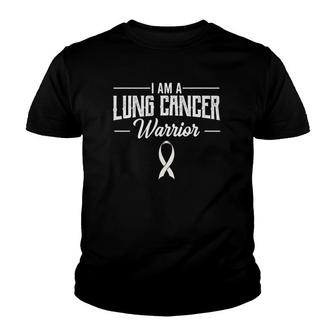 I Am A Lung Cancer Warrior White Awareness Ribbon Gift Idea Youth T-shirt - Thegiftio UK