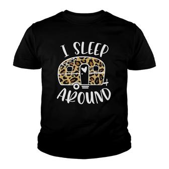 I Sleep Around Funny Cheetah Camper Camping Adventure Youth T-shirt | Mazezy