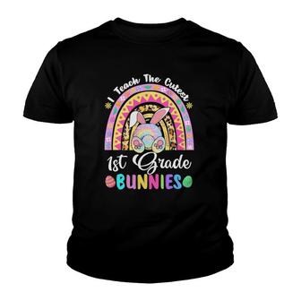 I Teach The Cutest 1St Grade Bunnies Teacher Easter Rainbow Youth T-shirt - Thegiftio UK