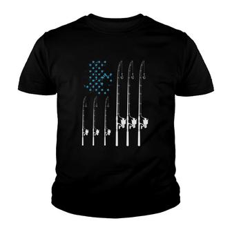 Ice Fishing Rod American Flag Us Patriotic Ice Fisherman Youth T-shirt - Thegiftio UK