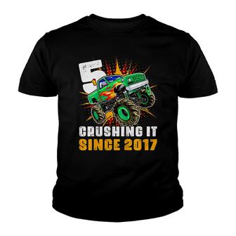Kids 5 Crushing It Since 2017 Monster Truck 5Th Birthday Boys Youth T-shirt - Seseable