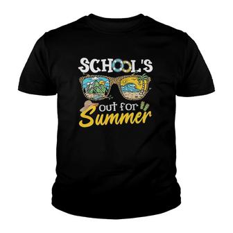 Last Day Of School Teacher Student Schools Out For Summer Vacation Beach Palm Tree Sun Sunglasses Youth T-shirt - Seseable