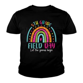 Let The Game Begin Happy Field Day Retro Rainbow 5Th Grade Youth T-shirt - Thegiftio UK