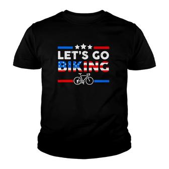 Lets Go Biking Us Flag Youth T-shirt | Mazezy