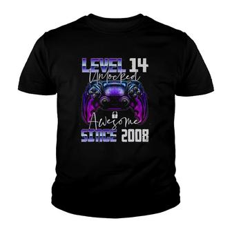Level 14 Unlocked Awesome Since 2008 14Th Birthday Gaming V2 Youth T-shirt - Thegiftio UK