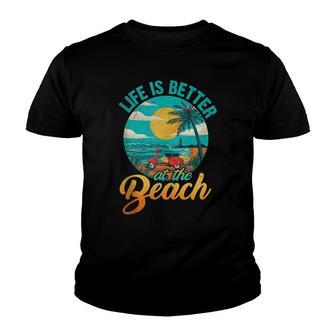 Life Is Better At The Beach Retro Summer Vacation Surfing Youth T-shirt - Thegiftio UK