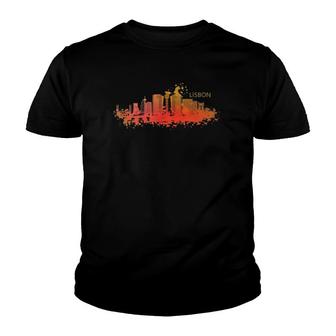 Lisbon Skyline Watercolor Art Portugal Travel Souvenir Gift Youth T-shirt - Thegiftio UK