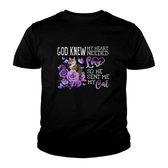Love Cat God Knew My Heart I Need Love So He Sent My Me Siamese Cat Youth T-shirt - Thegiftio UK