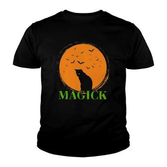 Magick Black Cat Pagan Wiccan Halloween Hallows Eve Youth T-shirt - Thegiftio UK