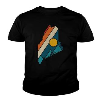 Maine Vintage State Map Mountains Hiker Camping Pride Gift Youth T-shirt - Thegiftio UK