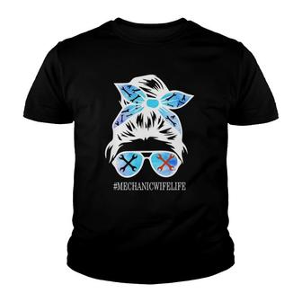 Mechanic Wife Life Skull With Glasses Mechanic Idea Youth T-shirt | Mazezy