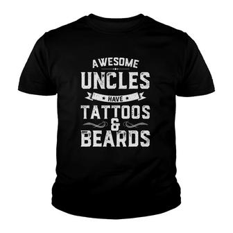 Mens Awesome Uncles Have Tattoos And Beards Funny Fathers Day Youth T-shirt | Mazezy