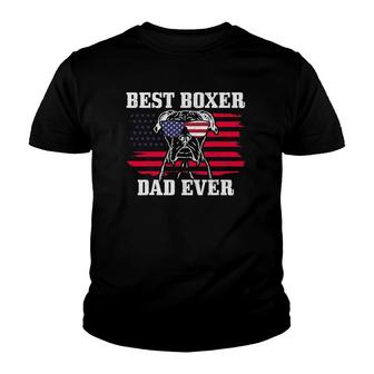 Mens Best Boxer Dad Ever Dog Patriotic 4Th Of July American Flag Youth T-shirt - Seseable