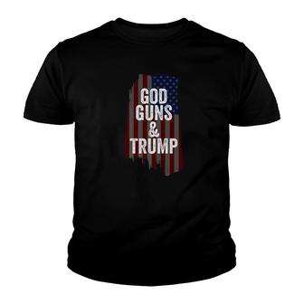 Mens God Guns President Trump Proud American Flag Republican Premium Youth T-shirt - Monsterry