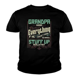 Mens Grandpa Knows Everything Funny Grandpa Fathers Day Youth T-shirt - Seseable