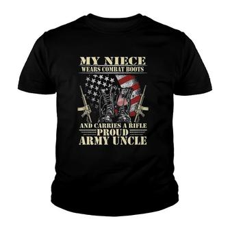 Mens My Niece Wears Combat Boots - Proud Army Uncle Veteran Youth T-shirt | Mazezy