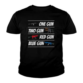 Mens One Gun Two Gun Red Gun Blue Gun Funny Gun Enthusiast Youth T-shirt - Thegiftio UK