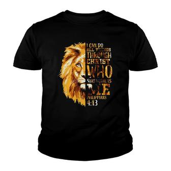 Mens Philippians 413 Christian Bible Verse Gift Lion Men Youth T-shirt | Mazezy