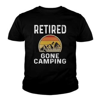 Mens Retired Gone Camping Retro Sunset Mountains Wilderness Youth T-shirt - Thegiftio UK