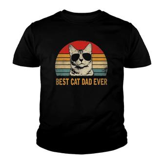 Mens Retro Best Cat Dad Ever Funny Cat Lover Dad Fathers Day Youth T-shirt - Seseable