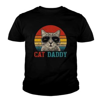 Mens Vintage Cat Daddy Best Cat Dad Ever Meowica Dad Fathers Day Youth T-shirt - Seseable
